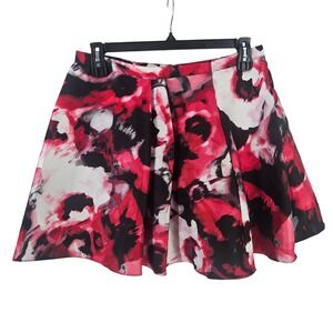 B. DARLIN Black Pink Floral Pleated A-Line Whimsygoth Party Mini Skirt JR 15 Lg